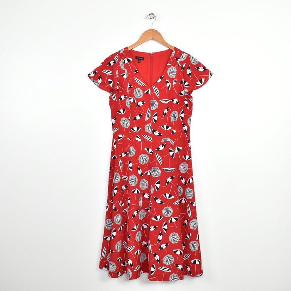 Talbots Fit and Flare Midi Dress Size 4 Red Cap Sleeve Vacation Beach Resort - Picture 2 of 13